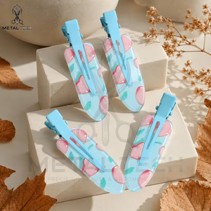 Lot de pinces à cheveux professionnelles en acrylique imprimées personnalisées, sans plis, pour salon de coiffure et maquillage, barrettes de sectionnement type bec de canard - Product Image 4