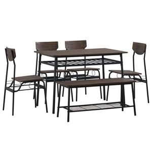Set da Pranzo Moderno 6 Pezzi per Cucina Domestica, Tavolo Rettangolare con Panca e 4 Sedie, Scaffali Portaoggetti, Struttura in Acciaio, Arredamento Elegante per la Casa - Product Image 3