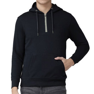 เสื้อฮู้ดดี้ผู้ชายสีพื้นแบบลำลองสำหรับขาย ดีไซน์มืออาชีพ เสื้อฮู้ดดี้ผู้ชายแบบซิปครึ่งตัว - Product Image 1
