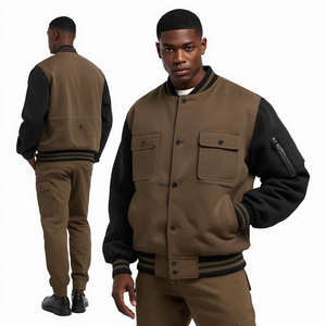 Men Winter Breathable Stand Collar Canvas New Design & Pocket Oversized Varsity Jacket - Product Image 4