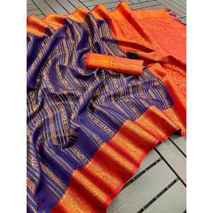 DERNIÈRE KUBERA KANJIVARAM ZARI TRAVAIL SAREE AVEC BLOUSE NON COUCHÉE VIOLET ApparelGarment - Product Image 1