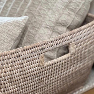 Panier de rangement rectangulaire en rotin pour l'organisation de la maison, panier ouvert en osier naturel pour chambre, salon, étagère, placard - Product Image 2