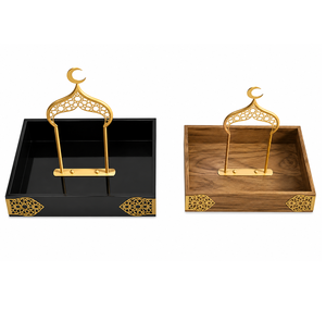 Plateau de service Ramadan en métal avec poignée en forme de lune, artisanal, pour l'Aïd Moubarak, idéal pour les dattes et les noix, décoration islamique pour la maison - Product Image 1