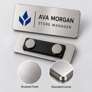 Badge nominatif personnalisé en acier inoxydable pour employés, avec dos magnétique, vente en gros - Product Image 3