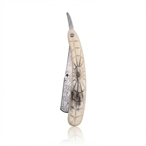 IKZARSA Men's <b>Single</b> <b>Blade</b> <b>Razor</b> with Buffalo Bone Handle Damascus Steel Barber Shop Face and Head Shaving Foldable - Product Image 2