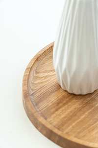 Plateau de service en bois de chêne fait main : Assiette ronde en bois, Décoration de bureau - Product Image 5