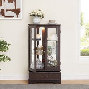 <b>Lighted</b> 2-Door Glass Curio Cabinet with 1 Drawer Adjustable Glass Shelves & Bulb Included Display & China Cabinet - Product Image 5