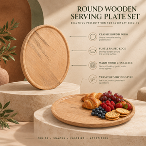 Ensemble de 11 assiettes de service polyvalentes en bois de manguier de 9 pouces, à rebord surélevé, grain naturel, durables et classiques |   Plateau en bois pour fruits et apéritifs - Product Image 5