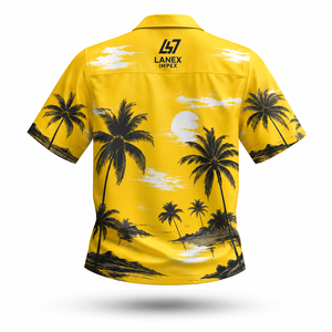 Custom Men Hawaiian Camp Collar <b>Button</b> <b>Up</b> Yellow <b>Shirt</b> Premium Polyester Tropical Sublimation Printed Beach Resort Casual <b>Shirt</b> - Product Image 3