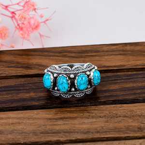 Tibetan Turquoise Band <b>Ring</b> Sterling <b>Silver</b> Vintage Style Boho Jewelry Handmade Gift for Her Everyday <b>Statement</b> <b>Ring</b> - Product Image 1