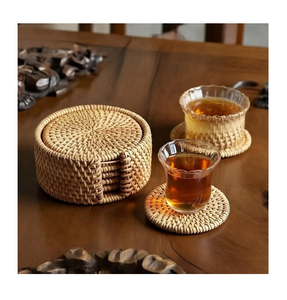 Sous-verres en rotin BOHO, sous-verres en osier, vente en gros, emballés en vrac, sets de table ronds tissés naturels - Product Image 3