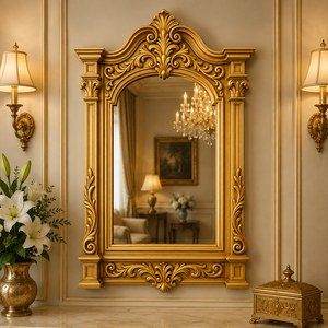 Miroir mural en bois sculpté Chateau Grande, cadre décoratif artisanal, miroir d'appoint haut de gamme pour salon et chambre à coucher - Product Image 2