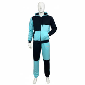 Custom Men's Color Block Tracksuit Two Piece Zip Up <b>Hoodie</b> And Sweatpants Set Casual Patchwork Fleece Jogging Suit - Product Image 1