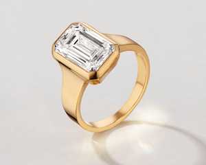 3ct Emerald Cut Lab Grown Diamond Engagement <b>Ring</b> 14k 18k Solid <b>Gold</b> Bezel <b>Set</b> Solitaire Wedding <b>Ring</b> Anniversary Band F VS CVD - Product Image 1