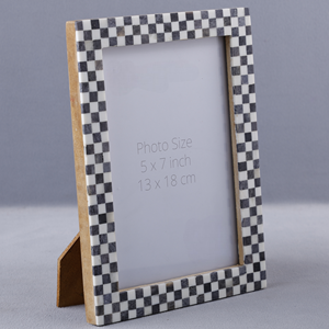 Premium Decorative Checkered Bone Resin Inlay <b>Photo</b> <b>Frame</b> <b>5x7</b> Rectangular Picture Display for Home Living Room - Product Image 4