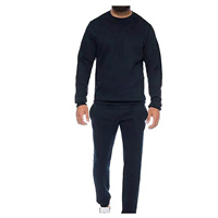 Conjunto Deportivo de Punto Negro para Hombre, Sudadera de Cuello Redondo y Pantalones Deportivos, Color Sólido Informal para Otoño