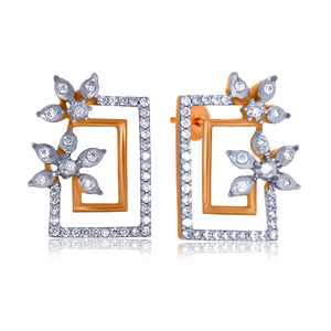 Elegant Rose Gold and <b>Silver</b> Plated Floral Square <b>Stud</b> Earrings for Women Brilliant CZ Stone Geometric Designer Earrings - Product Image 2
