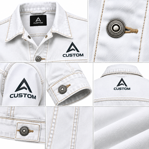 Veste en jean blanc en coton pour femme, style camionneur, boutonnée, col rabattu, respirante, manteau d'hiver, logo, chauffante, écologique - Product Image 6
