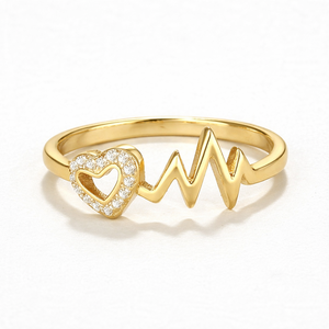 Anillo de Oro Sólido de 10K con Diamante de Laboratorio, Diseño de Latido de Corazón y Línea ECG, Anillo de Amor Delicado, Anillo de Promesa, Regalo para Novia - Product Image 3