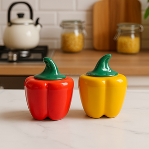 Ensemble de récipients à condiments en céramique AG Elements en forme de poivre, pots à épices décoratifs pour la cuisine avec couvercle, faits à la main, fournisseur OEM en gros - Product Image 3