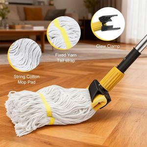 Mop in Cotone Resistente per Uso Commerciale e Industriale, Mop Umido per Pulizia Pavimenti con Manico Lungo in Acciaio Inox per Casa e Cucina - Product Image 3