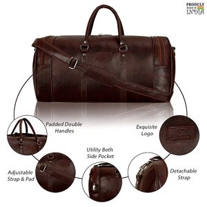 Sac de voyage en cuir véritable marron Leather World Classic Durable Duffle Bag 20-35L, sac de week-end, sac de voyage, bandoulière amovible, pour homme - Product Image 2