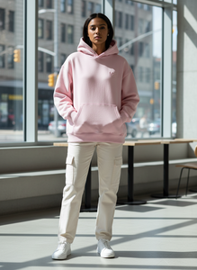 Sudadera con Capucha Oversize Rosa con Logotipo Personalizado, de Algodón Grueso y Felpa, Estilo Urbano Unisex, Hombros Caídos, Lisa - Product Image 5