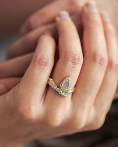High End Luxury VVS Diam Platinum 950 Lab Grown <b>Diamond</b> Engagement <b>Ring</b> Designer Pear Cut Contour Crown Band Anniversary Wedding - Product Image 3
