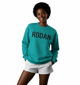 เสื้อคอเต่าผู้หญิง RODAN สีเขียวอมฟ้า ผ้าฝ้ายถักลายตัวอักษร เป็นมิตรต่อสิ่งแวดล้อม ผลิตจากโพลีเอสเตอร์/ผ้าฝ้าย พิมพ์ลายด้านหน้าแบบกำหนดเอง คอเสื้อทรงมอคเนค - Product Image 1