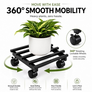Base rectangular para plantas con ruedas bloqueables, base de plástico negro, fácil de montar, soporte para trellis - Product Image 5
