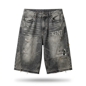 Pantalones Cortos de Mezclilla Anchos y Transpirables de Cintura Media con Efecto Tie-Dye y Lavado Arena, Estilo Urbano Holgado, Personalizados y de Marca Privada - Product Image 2