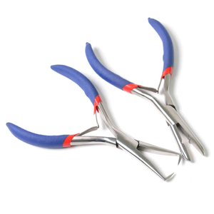 Juego de Pinzas para Remover Extensiones de Cabello con Mango Recubierto de Goma Azul, Punta Recta y Curva, Kit de Aplicación para Abridor de Anillos Micro - Product Image 1