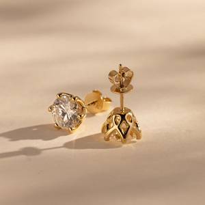 Classic Round Diamond <b>Stud</b> <b>Earrings</b> 18K Gold Plated Claw Setting Women's Everyday Wear Fine Jewelry - Product Image 1