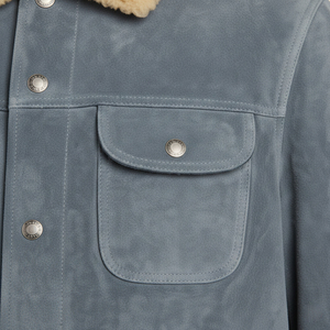 Chaqueta de Cuero Azul Premium con Logotipo Personalizado, Modelo 2026, para Hombre, con Cuello de Piel, Chaqueta de Invierno Personalizada - Product Image 4