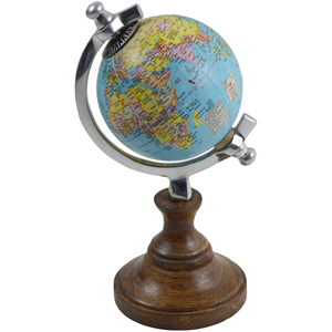 Globo Terráqueo Decorativo para la Oficina y la Educación, con Base Pulida, Diseño Metálico Moderno, Globo Educativo de Estilo Antiguo - Product Image 1