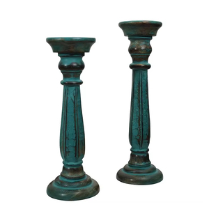 Distressed Wooden Candle Holder Set Decorative <b>Tall</b> Candlestick Stand for Home Living Room Wedding <b>Table</b> Decor - Product Image 2