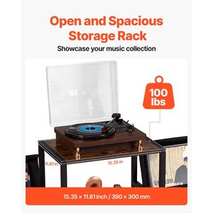 Support de tourne-disque en métal à 3 niveaux avec porte-disques en bois et bacs en tissu, étagère de présentation pour tourne-disque - Product Image 4