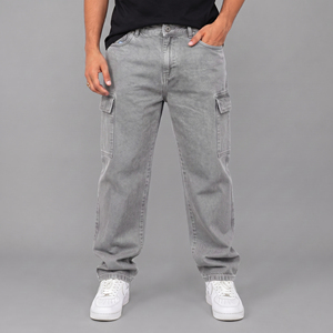 Custom Wholesale Men Cargo <b>Jeans</b> Baggy Wide Leg Denim Pants <b>Vintage</b> Washed Blue Streetwear Loose Cargo Pocket <b>Jeans</b> for Men - Product Image 5