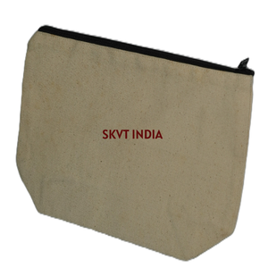 Pochette de maquillage en toile de coton de luxe avec logo personnalisé, petite trousse de toilette de voyage avec fermeture éclair, sacs cadeaux blancs - Product Image 1