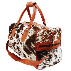 Sac de voyage en cuir de vachette imperméable marron et blanc pour femme et homme – Qualité supérieure - Product Image 1