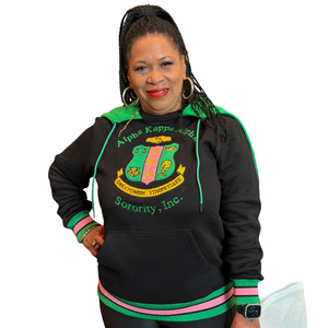 Sudadera con Capucha Unisex AKA Black Prep, Sudadera con Capucha Negra y Verde, Sudadera de Forro Polar Premium, Ropa Casual de Estilo Griego - Product Image 4