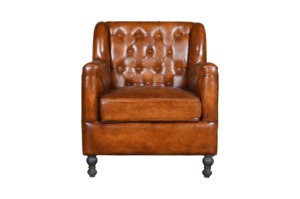 โซฟาหนังแท้สีน้ำตาลแบบเดี่ยว Chesterfield รุ่นพรีเมียม Duraster ปรับระดับได้ พร้อมที่วางแขนแบบคลาสสิก ตกแต่งด้วยกระดุม  เหมาะสำหรับบ้านและโรงแรม - Product Image 2