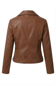 Women's <b>Vintage</b> PU Leather Biker <b>Motorcycle</b> <b>Jacket</b> with Zipper Closure Windproof Custom Logo Option Regular Fit Winter Outerwear - Product Image 2