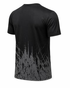 เสื้อยืดคอกลมแขนสั้นผู้ชายสไตล์สปอร์ต สีดำเทา พิมพ์ลายแบบซับลิเมชั่น แห้งเร็ว ทรงเข้ารูป ผ้าถักเนื้อนุ่ม โพลีเอสเตอร์ 100% น้ำหนัก 180 กรัม - Product Image 4