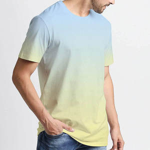T-shirt à col rond bicolore à manches courtes, dégradé de couleurs, 100% polyester tricoté, respirant, décontracté, printemps-été, coupe classique - Product Image 3