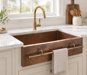 Fregadero de cocina de latón hecho a mano con borde de latón, barra para toallas, delantal frontal, lavabo cuadrado, estilo italiano, lujo personalizado, estilo rústico. - Product Image 4