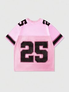 เสื้อฟุตบอลตาข่ายสีชมพู หมายเลขสั่งทำได้ ชุดกีฬาทีม แขนสั้น คอวี ชุดกีฬา - Product Image 2