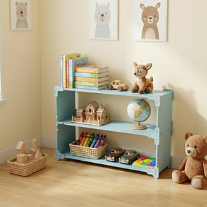 Modern Plastic 3 Tier Bookcase For Kids Bedroom Freestanding Modular <b>Shelf</b> With Back Panel Home Furniture - Product Image 5