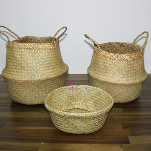 Handcrafted Wicker Palm Leaf Storage <b>Baskets</b> Modern Round with Handles Precision-Made Multi-Purpose Organizer <b>for</b> Living Room - Product Image 1
