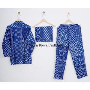 Ensemble de pyjama pour demoiselles d'honneur en coton 100% imprimé au bloc, style indien, pour femmes, avec pantalon et chemise en coton - Product Image 4